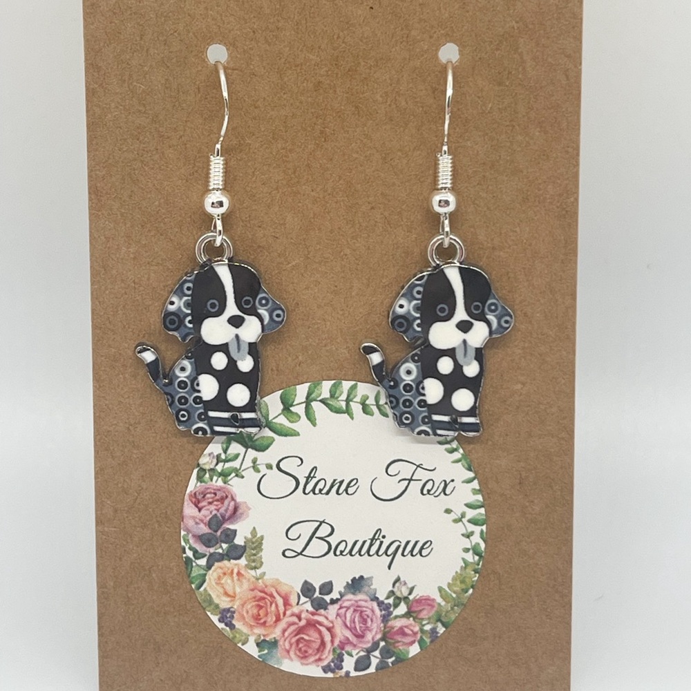 .925 Sterling Silver Hook Wire Earrings with Adorable Dog Novelty Charms